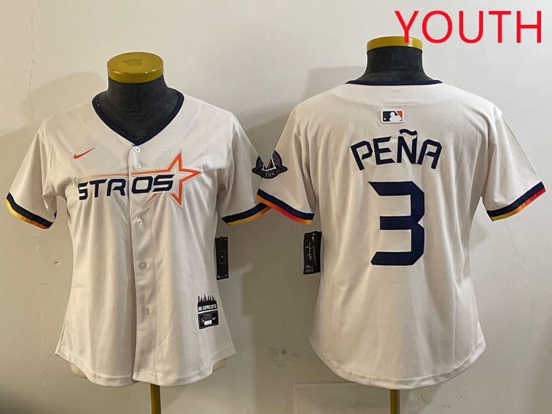 Youth Houston Astros #3 Pena Cream Three generations Joint Name 2025 Nike MLB Jersey style 11->youth mlb jersey->Youth Jersey